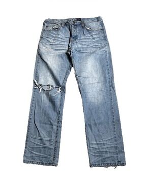 Tokyo Five Men's Casual Light Blue Jeans with Distressed Details